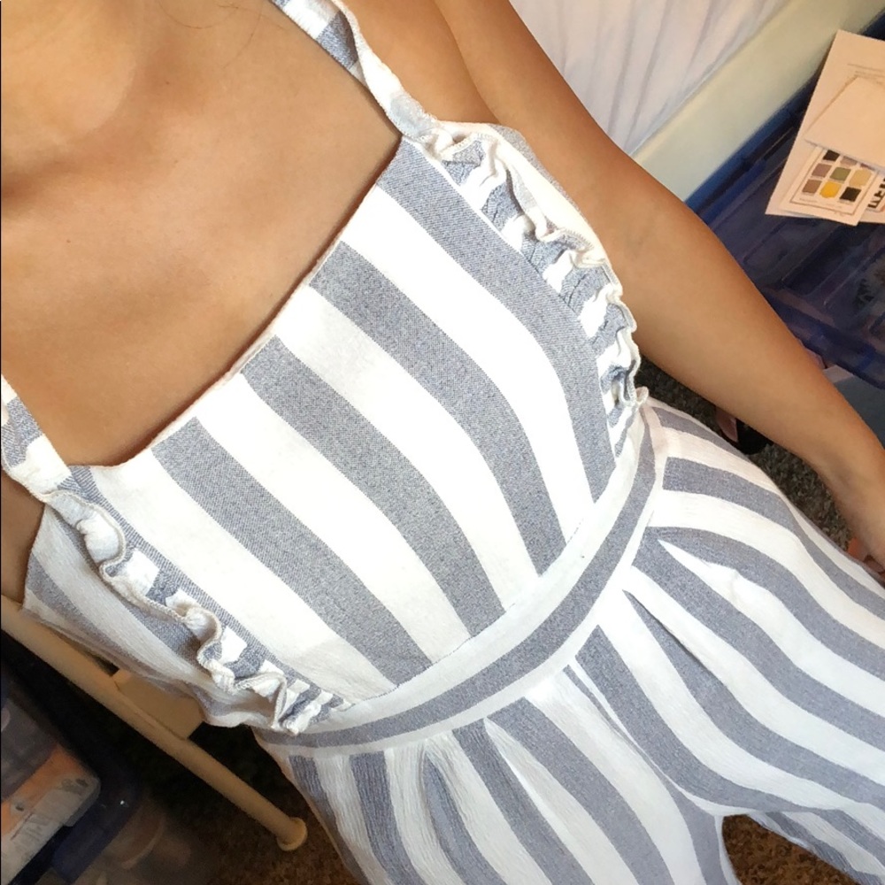 blue and white striped jumpsuit